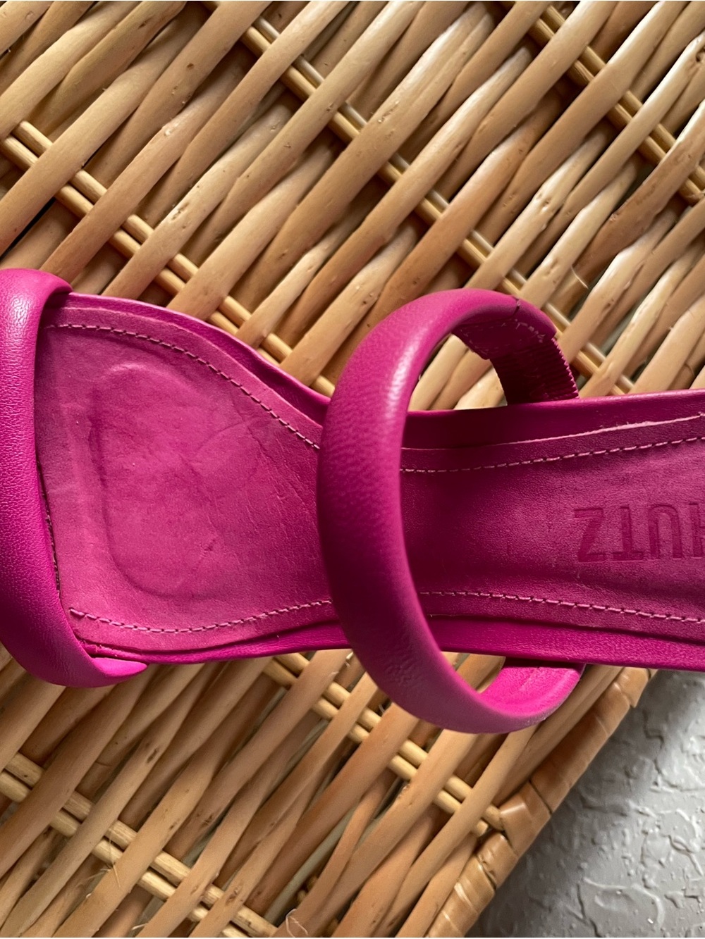 SCHUTZ Ully Lo Leather Hot Pink Double-Strap Square-Toe Block Heel Sandals Sz 7 - Picture 4 of 5